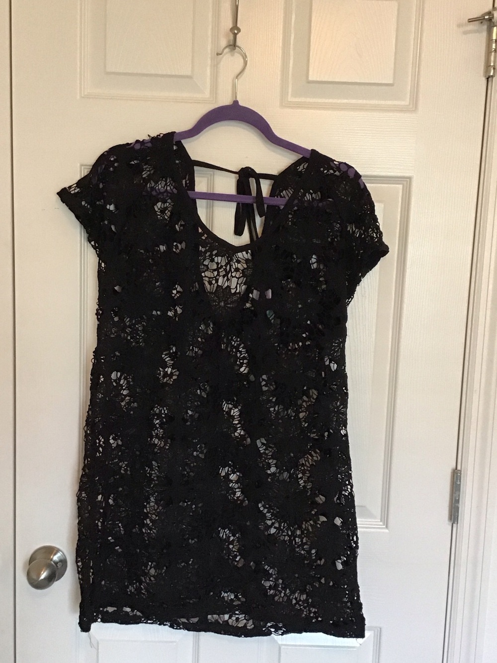 Xhilaration Black Lace Mini Dress with Tie-Back Detail